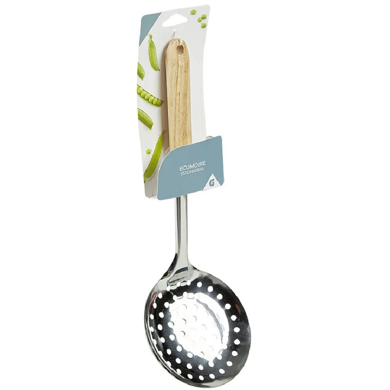 Écumoire en inox avec manche en bois