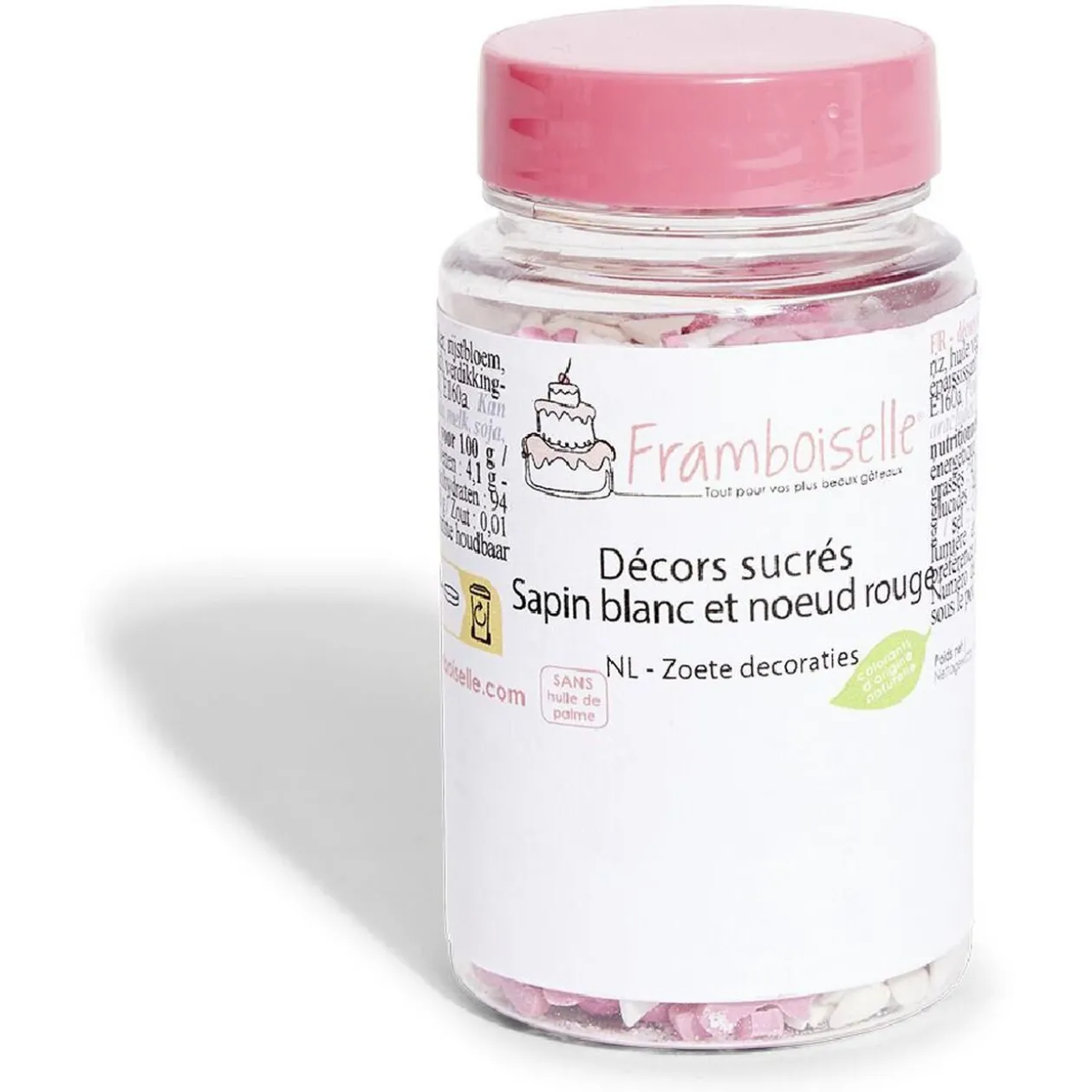 Décor sucré sapin blanc et noeud rouge Framboiselle 50g