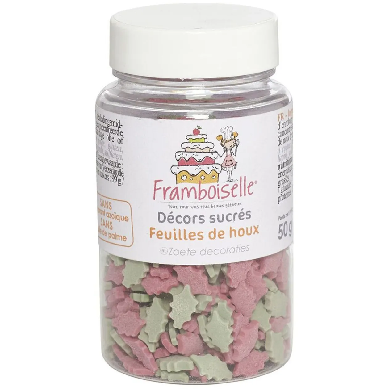 Décors sucrés feuilles de houx rose et vert 50 g Framboiselle
