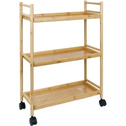 Desserte 3 niveaux à roulettes bambou et MDF 51,5x22,5xH71cm