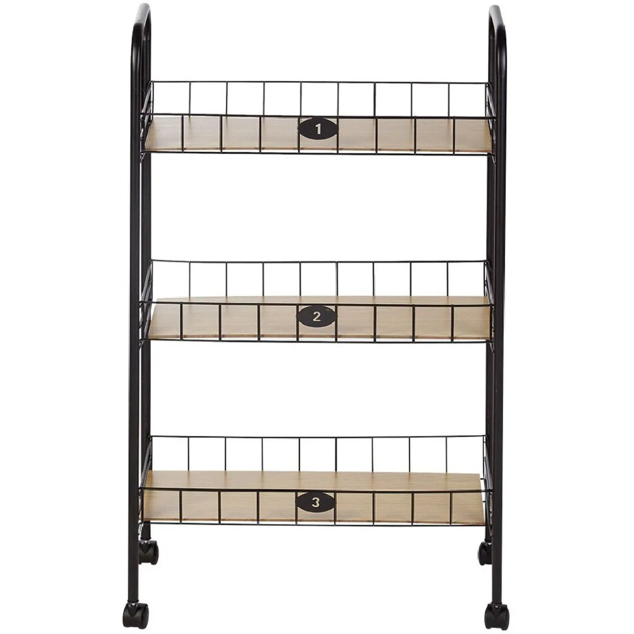 Desserte à roulettes 3 niveaux métal et bois