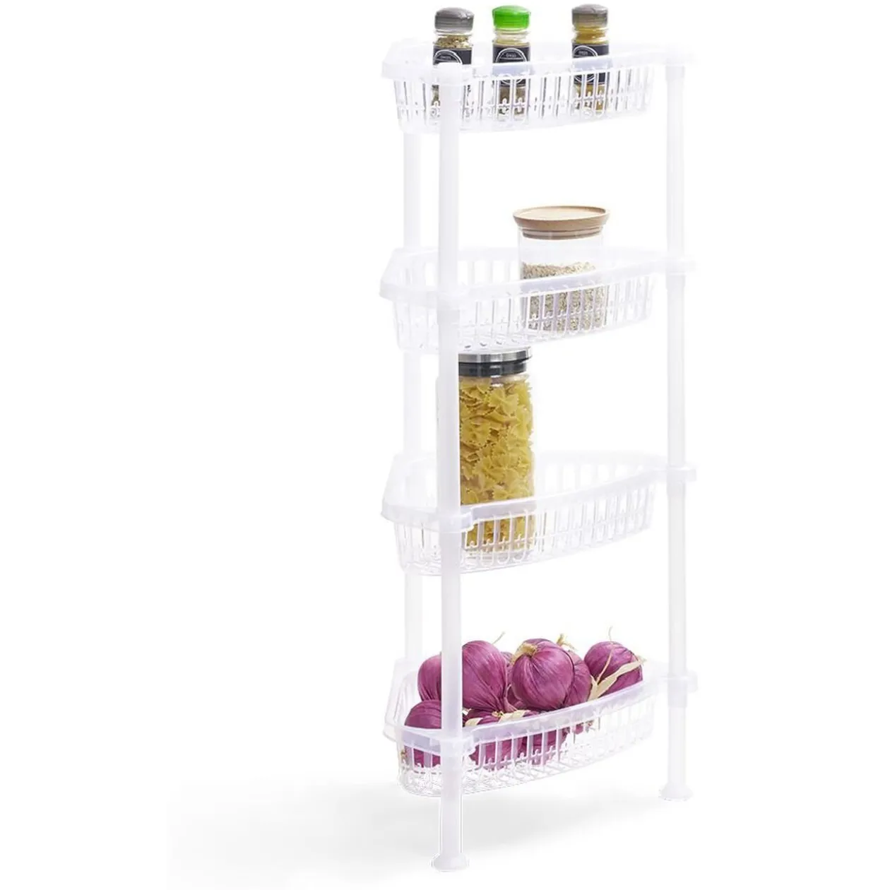 Desserte d'angle 4 niveaux plastique transparent 38x33xH82cm