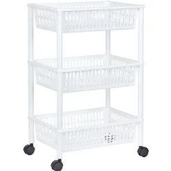 Desserte de cuisine 3 niveaux panières blanches