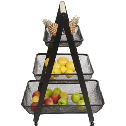 Desserte de cuisine 3 paniers métal noir