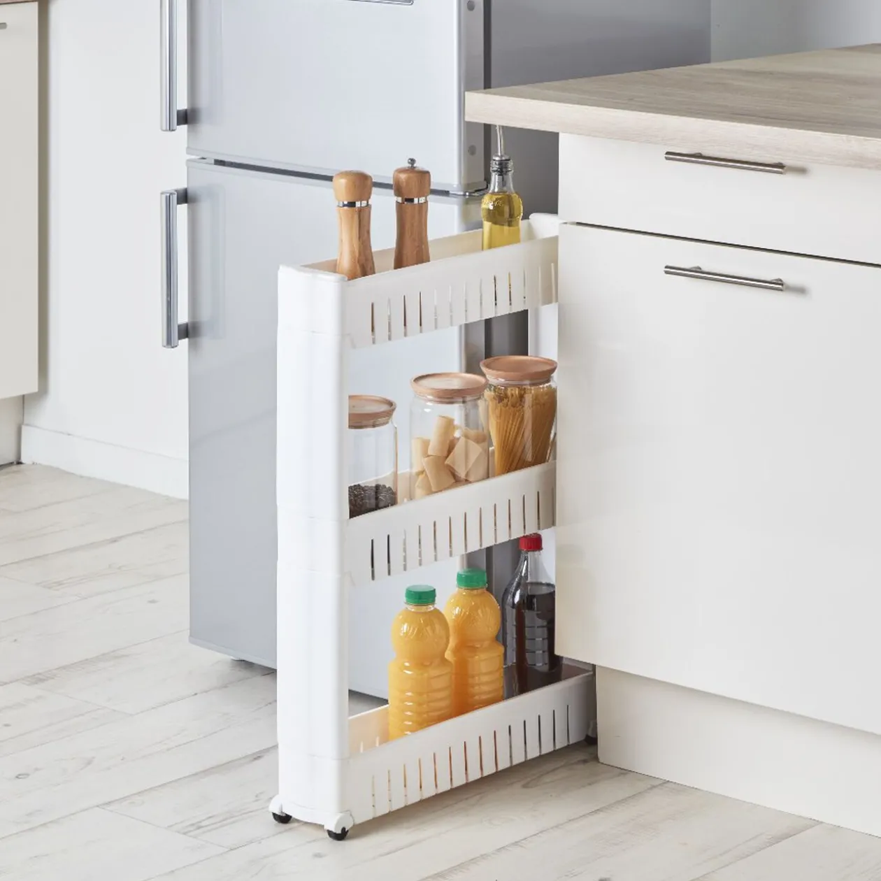 Desserte resserre cuisine étroite sur roulettes 3 niveaux