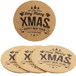 Dessous de verre liège design Noël inscription Merry Christmas x4