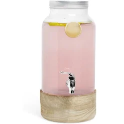 Distributeur de boisson en verre et socle en bois