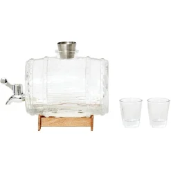 Distributeur de boisson tonneau support bois 1,5 L verres x2