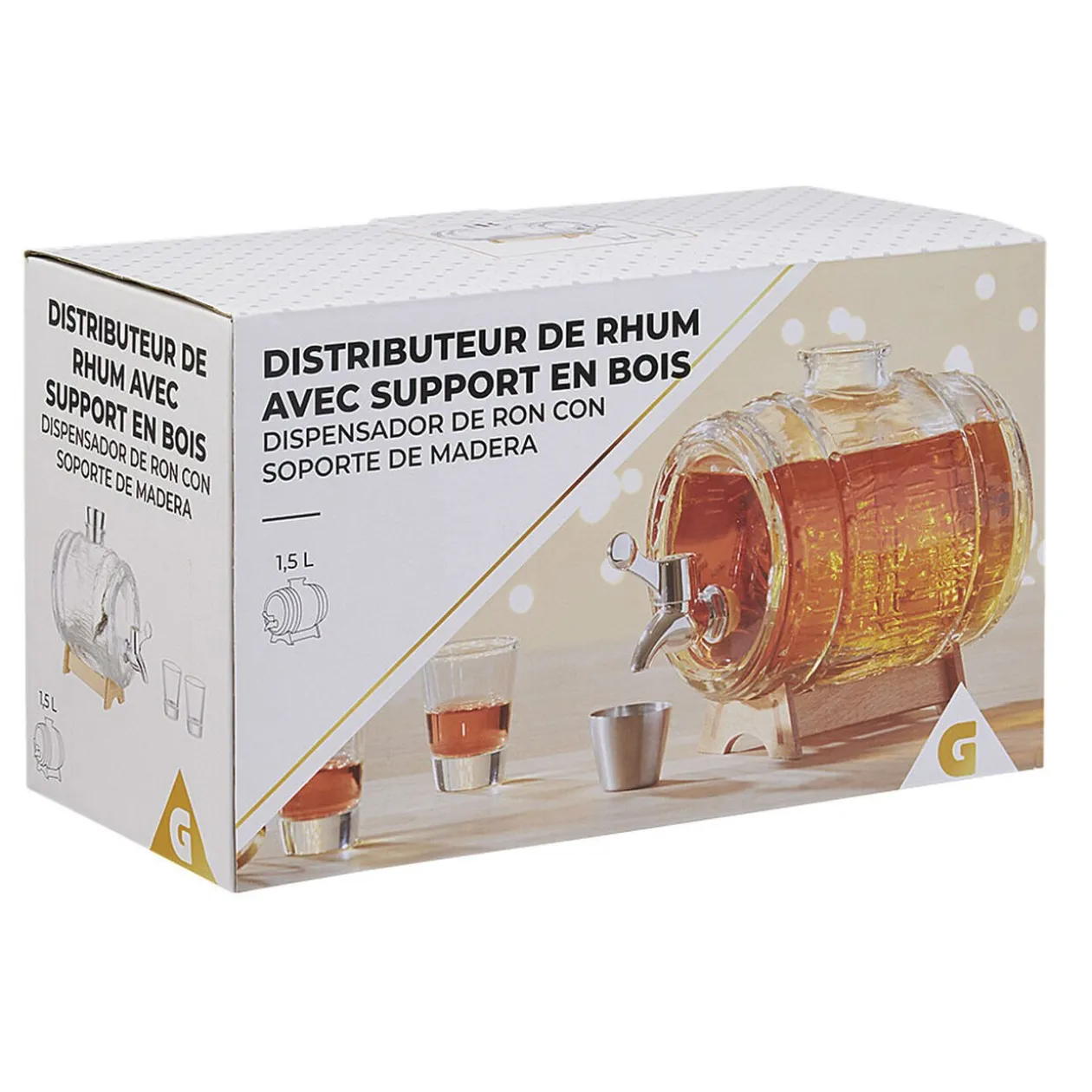 Distributeur de rhum avec socle en bois 1,5 L