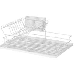 Egouttoir blanc métal avec plateau plastique