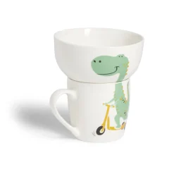 Ensemble bol et mug en porcelaine motif enfant motif dinosaure H15cm