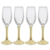 Flûte en verre transparent pied doré x4