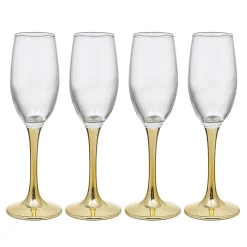 Flûte en verre transparent pied doré x4