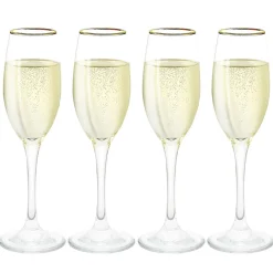 Flûte en verre transparent avec liseré doré x4