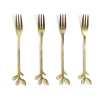 Fourchette à dessert x4 design feuille inox doré L15cm