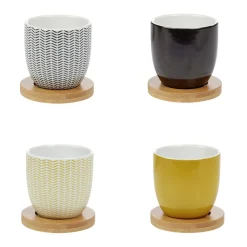 Gobelet à expresso avec sous tasse en bambou x4
