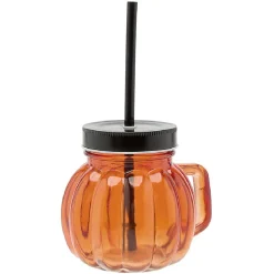 Gobelet avec paille en forme de citrouille orange 500 ml