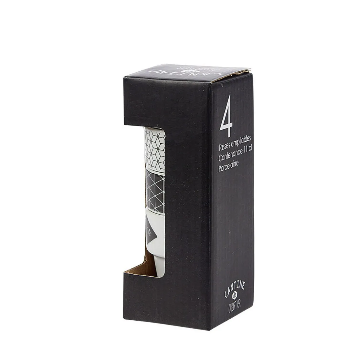 Gobelet en porcelaine design blanc noir 11 cl x4