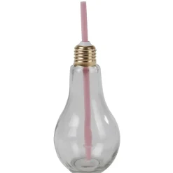 Gobelet en verre forme ampoule avec paille