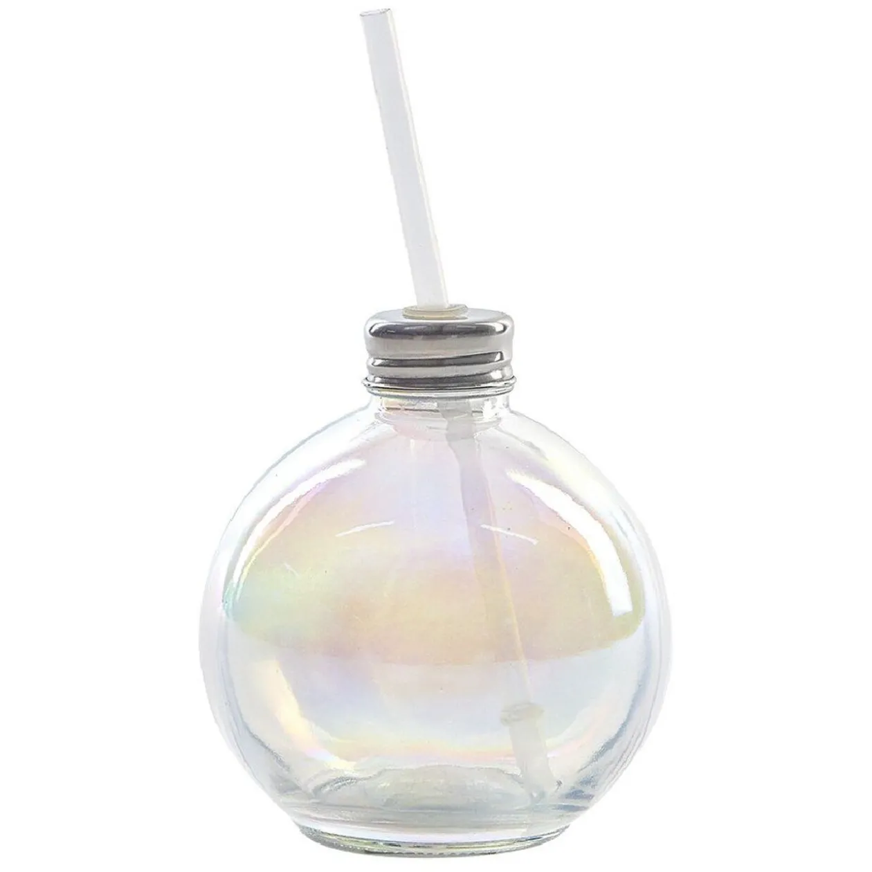 Gobelet en verre forme boule de Noël avec paille