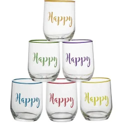 Gobelet en verre inscription Happy bord coloré 31,5 cl