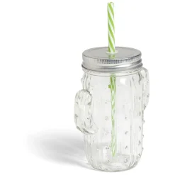 Gobelet 460ml forme cactus avec paille verre transparent