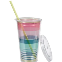 Gobelet plastique et paille bayadère