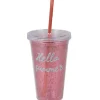 Gobelet plastique rose et paille décor pastèque hello summer