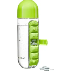 Gourde pilulier hebdomadaire transparente et verte