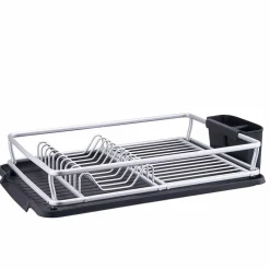 Égouttoir à vaisselle avec porte-couverts gris noir