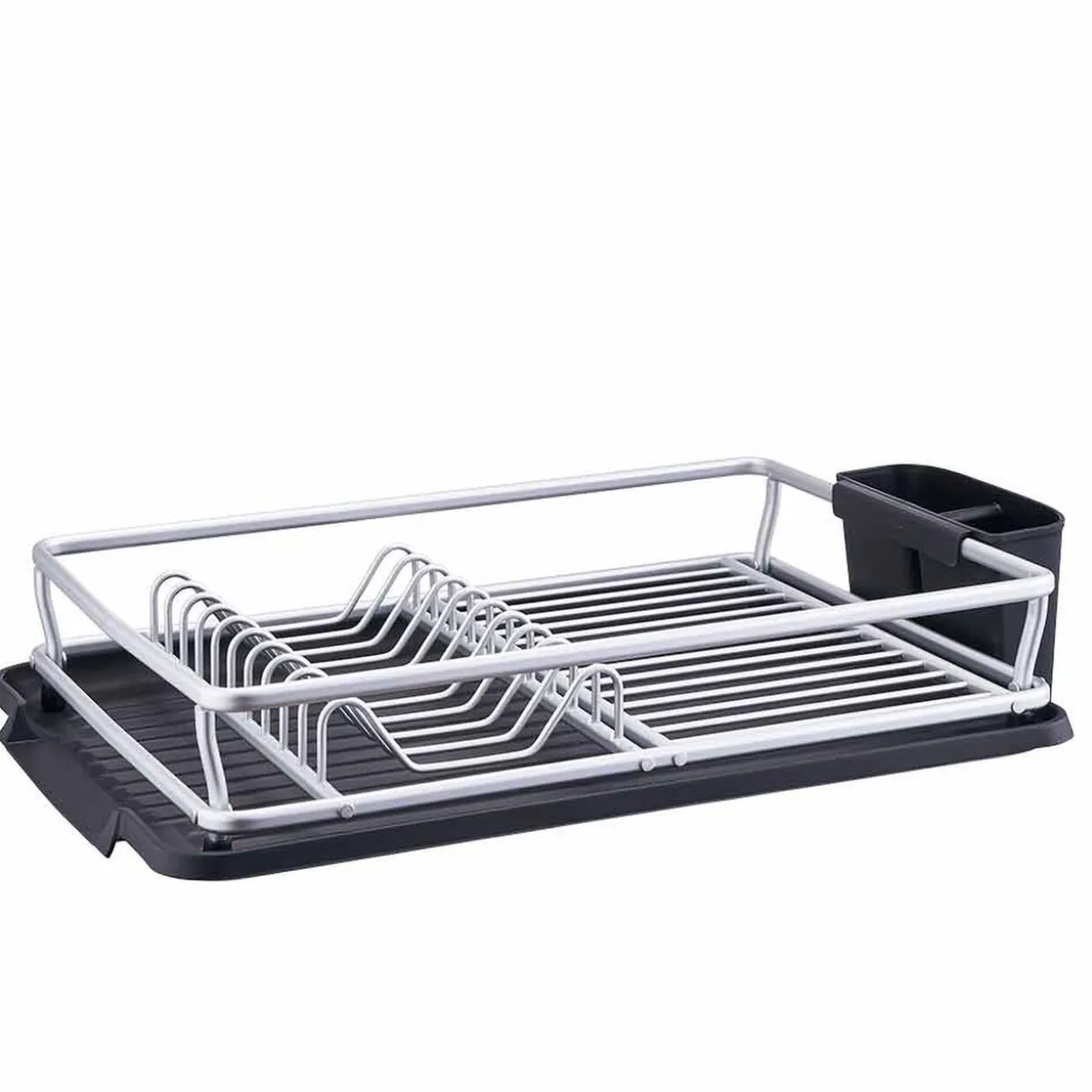 Égouttoir à vaisselle avec porte-couverts gris noir