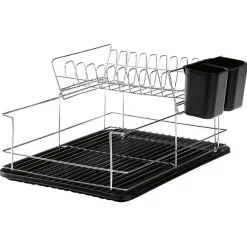 Égouttoir avec plateau et supports couverts noirs 2 niveaux
