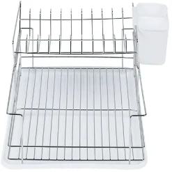 Égouttoir avec plateau et supports couverts blanc 2 niveaux