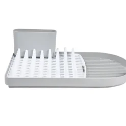Égouttoir avec plateau picots et bac à couverts amovible gris et blanc