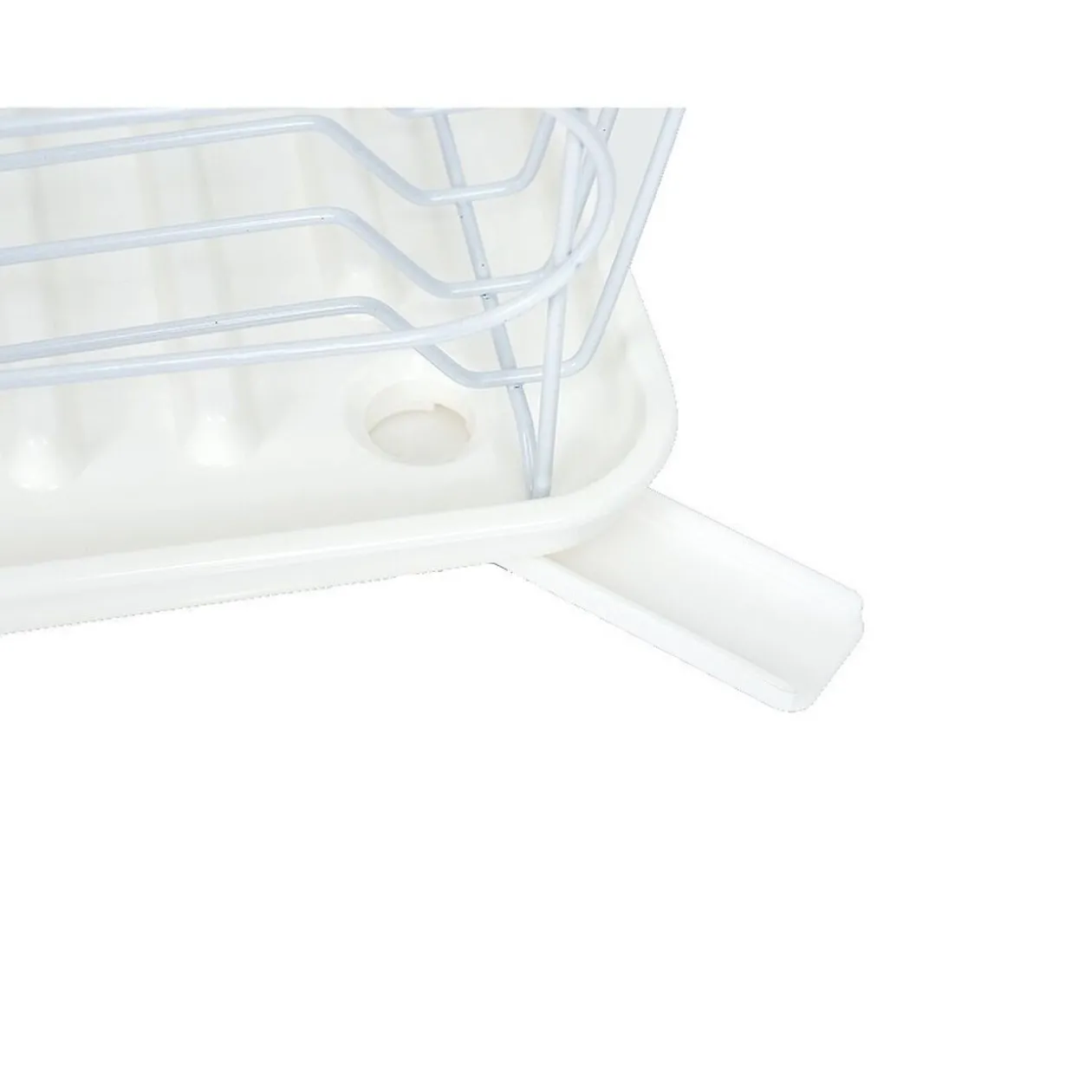 Égouttoir blanc avec bac de récupération et gouttière d'écoulement