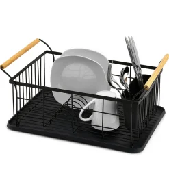 Égouttoir range-couverts poignées bambou plateau noir mat