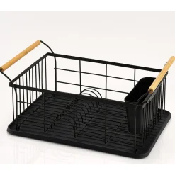 Égouttoir range-couverts poignées bambou plateau noir mat