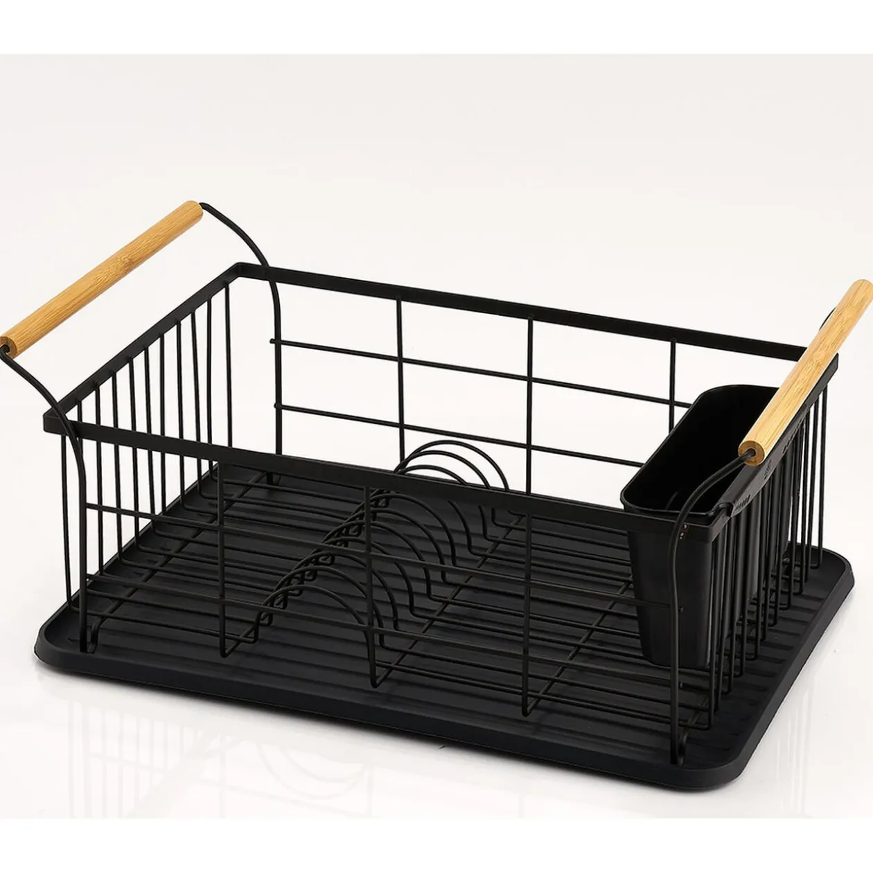 Égouttoir range-couverts poignées bambou plateau noir mat