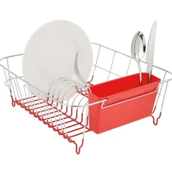 Égouttoir vaisselle base métal gris et rouge
