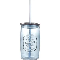 Jarre avec couvercle et paille en verre