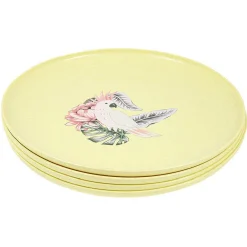 Lot de 4 assiettes plates décor oiseau et feuille