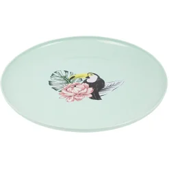 Lot de 4 assiettes plates décor oiseau et feuille