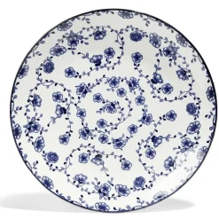 Lot de 4 assiettes plates Ø27cm porcelaine imprimé bleu et blanc
