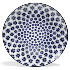 Lot de 4 assiettes plates Ø27cm porcelaine imprimé bleu et blanc