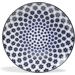 Lot de 4 assiettes plates Ø27cm porcelaine imprimé bleu et blanc