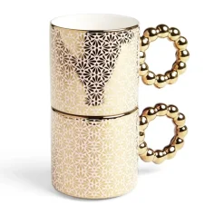 Lot de 2 mugs 30cl design chic rose et doré