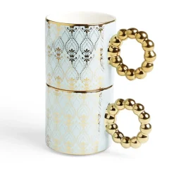 Lot de 2 mugs 30cl design chic bleu clair et doré