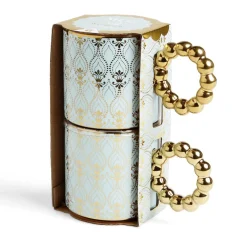 Lot de 2 mugs 30cl design chic bleu clair et doré