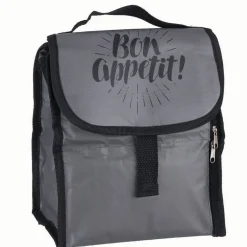 Lunch bag réfrigérant gris et noir inscription Bon Appétit !