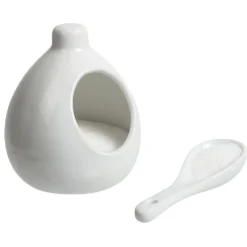Main à sel + cuillère en céramique blanc